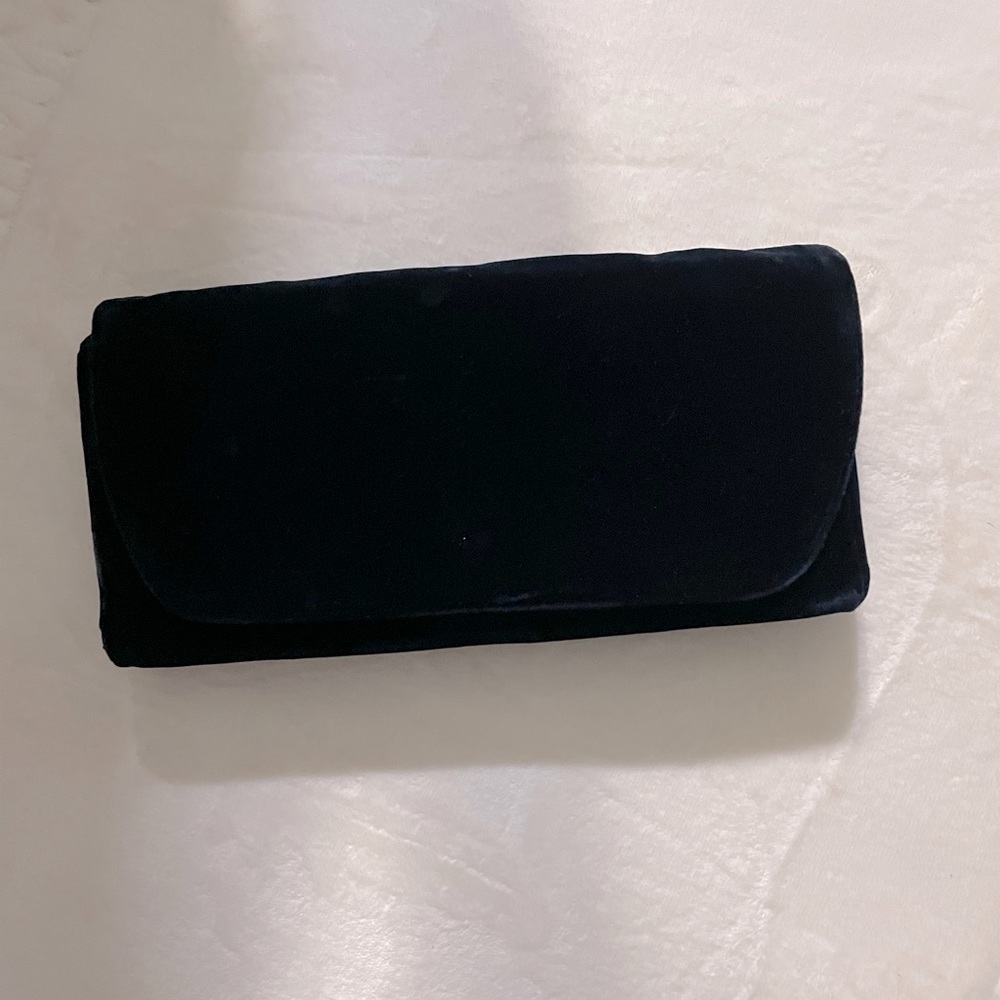 Navy Blue Velveteen Clutch Handbag, Snap Closure, Inside Zippered Pocket